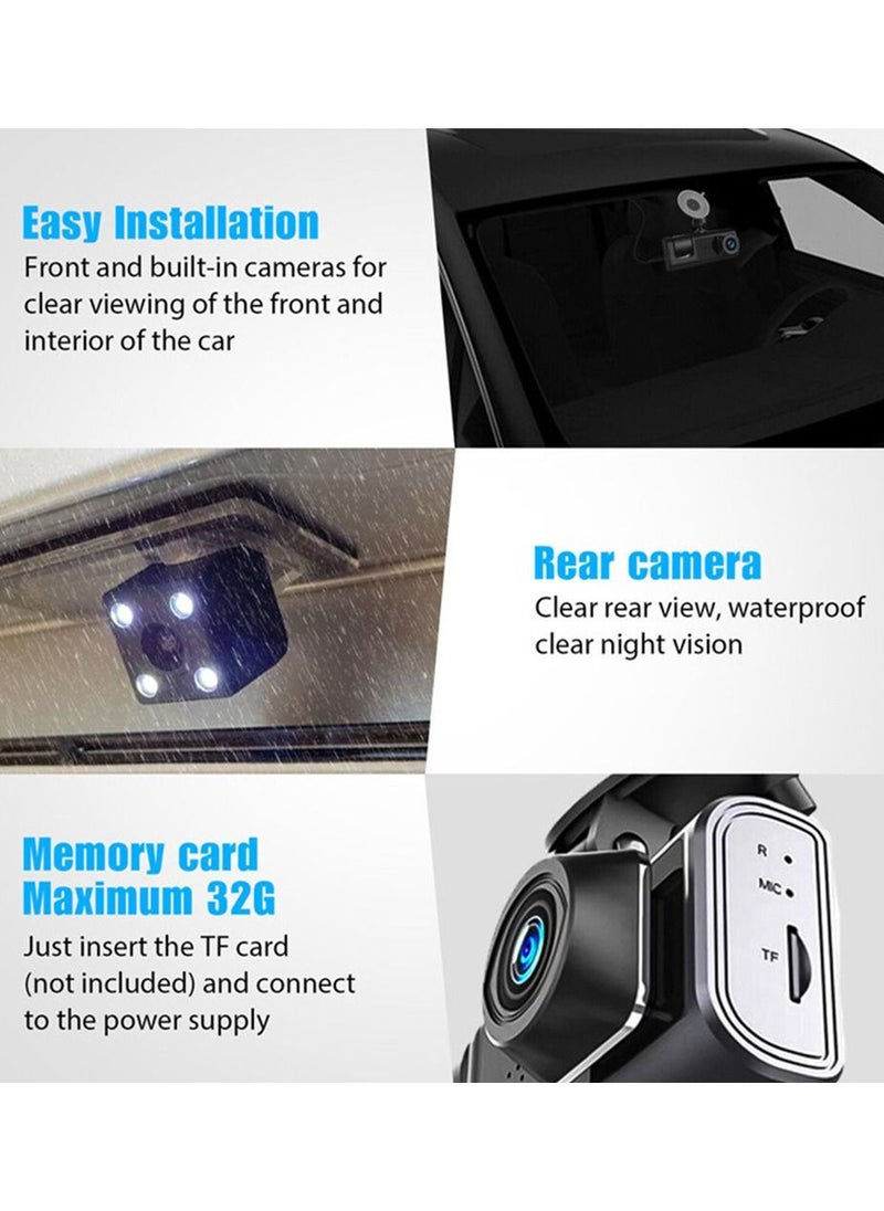 Furtey - 1080P 2.0 IPS Display Screen Tachograph Front & Inside & Rear Camera Driving Recorder 140°Wide Angle Support Night-Vision, Loop Recording ,Time-mark Motion Detection - Image 1