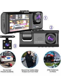 Furtey 1080P 2.0 IPS Display Screen Tachograph Front & Inside & Rear Camera Driving Recorder 140°Wide Angle Support Night-Vision, Loop Recording ,Time-mark Motion Detection  - Image 2