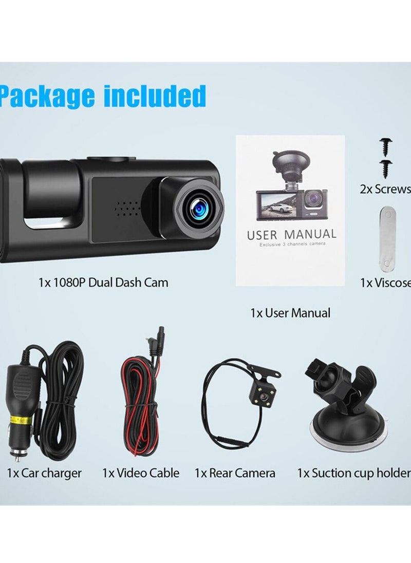 Furtey - 1080P 2.0 IPS Display Screen Tachograph Front & Inside & Rear Camera Driving Recorder 140°Wide Angle Support Night-Vision, Loop Recording ,Time-mark Motion Detection - Image 1