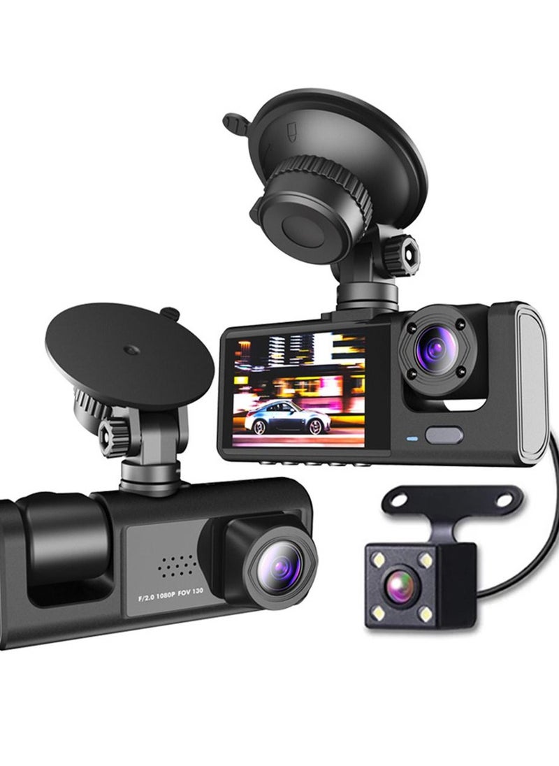 Furtey - 1080P 2.0 IPS Display Screen Tachograph Front & Inside & Rear Camera Driving Recorder 140°Wide Angle Support Night-Vision, Loop Recording ,Time-mark Motion Detection - Image 1