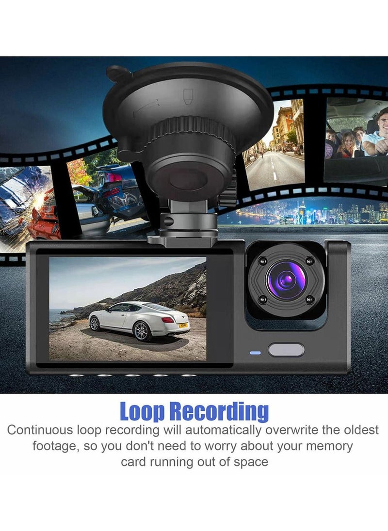 Furtey - 1080P 2.0 IPS Display Screen Tachograph Front & Inside & Rear Camera Driving Recorder 140°Wide Angle Support Night-Vision, Loop Recording ,Time-mark Motion Detection - Image 1