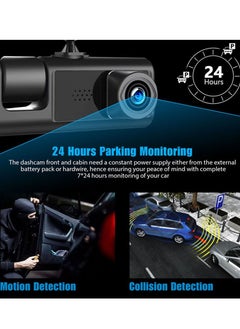 Furtey 1080P 2.0 IPS Display Screen Tachograph Front & Inside & Rear Camera Driving Recorder 140°Wide Angle Support Night-Vision, Loop Recording ,Time-mark Motion Detection  - Image 3
