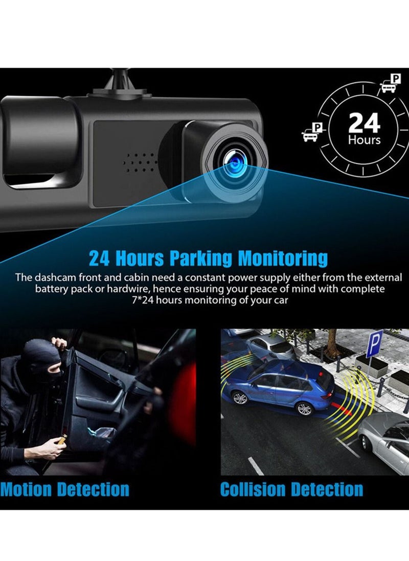 Furtey - 1080P 2.0 IPS Display Screen Tachograph Front & Inside & Rear Camera Driving Recorder 140°Wide Angle Support Night-Vision, Loop Recording ,Time-mark Motion Detection - Image 1