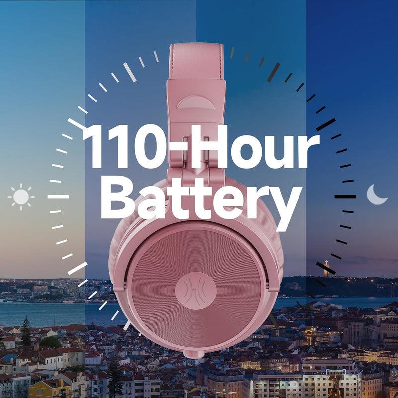OneOdio ProC Wireless Bluetooth Headphones and Wired Mode, 110 Hours of Use, Audio Headphones with Microphone, Hi-RES Audio, Soft Protein Earpads, Extra Bass, Comfortable Lightweight Foldable Rose - Image 3
