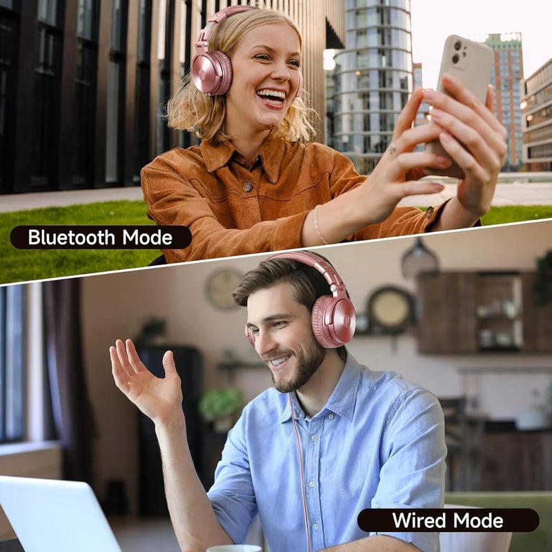 OneOdio ProC Wireless Bluetooth Headphones and Wired Mode, 110 Hours of Use, Audio Headphones with Microphone, Hi-RES Audio, Soft Protein Earpads, Extra Bass, Comfortable Lightweight Foldable Rose - Image 4