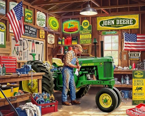 Springbok Grandpas Garage 1000 Piece Jigsaw Puzzle for Adults John Deere Tractor Unique Cut Pieces Made in USA - Image 1