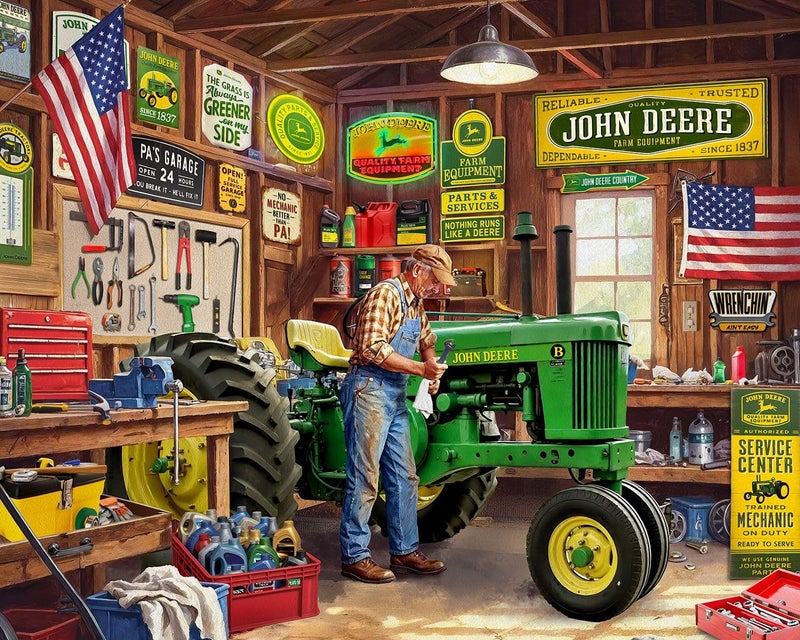 Springbok Grandpas Garage 1000 Piece Jigsaw Puzzle for Adults John Deere Tractor Unique Cut Pieces Made in USA - Image 3