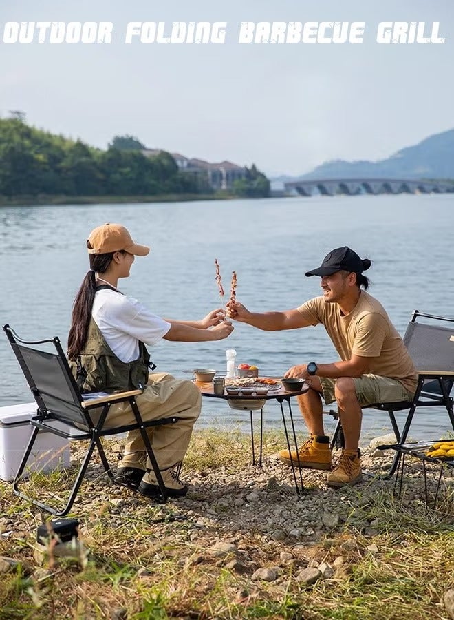 شو وو الطبخ في الهواء الطلق نزهة الشواء الصغيرة للتخييم التنزه النزهات المحمولة الفحم شواية باربيكيو أضعاف مجموعة كاملة التخييم شواء شواء - Image 3
