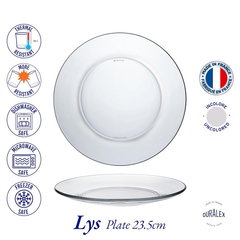 DURALEX طبق زجاجي شفاف Duralex® LYS بحجم 9.25 بوصة، مجموعة من 6 أطباق زجاجية | آمن للاستخدام في الميكروويف وغسالة الصحون | لتناول الطعام والهدايا | زجاج مقسى مقاوم للخدش بشكل فائق - Image 4