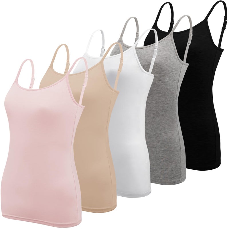 BQTQ 5 Pcs Camisole Tops for Women Adjustable Spaghetti Strap Camisoles Womens Undershirt Tank Tops, M(Black, White, Gray, Light Wheat, Snow) - Image 1