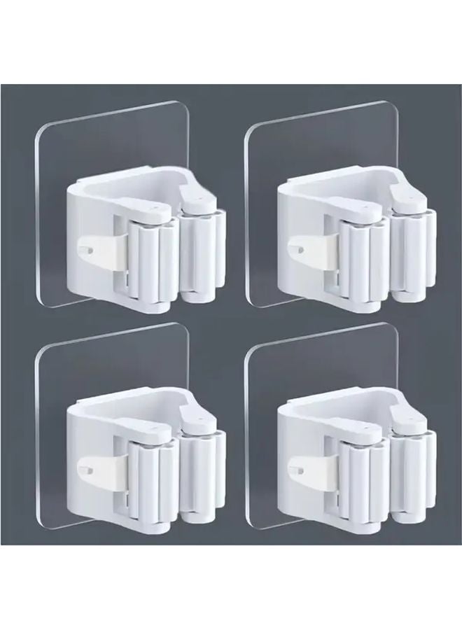 4Pcs White Punch Free Markless Mop Clips Wall Mounted Broom Holder Strong Adhesive - Image 1