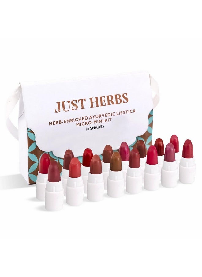Just Herbs - Ayurvedic Creamy Matte Micro Mini Lipstick Kit Lip Hydrating & Moisturizing, Lipsticks For Women Suitable All Indian Tones (Pack Of 16) - Image 1