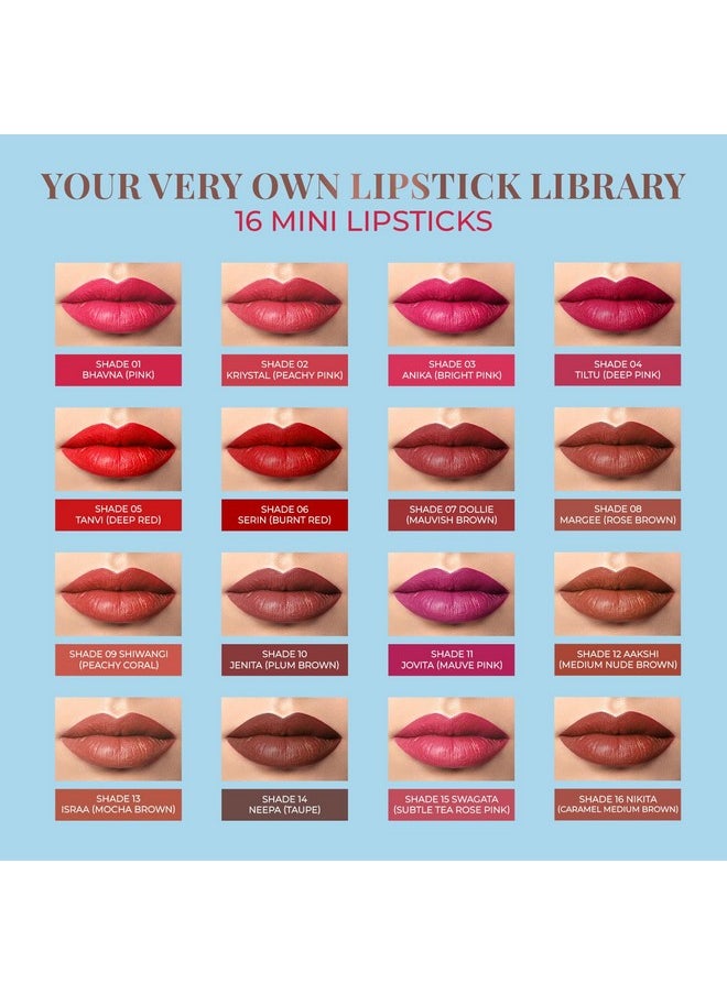 Just Herbs - Ayurvedic Creamy Matte Micro Mini Lipstick Kit Lip Hydrating & Moisturizing, Lipsticks For Women Suitable All Indian Tones (Pack Of 16) - Image 1