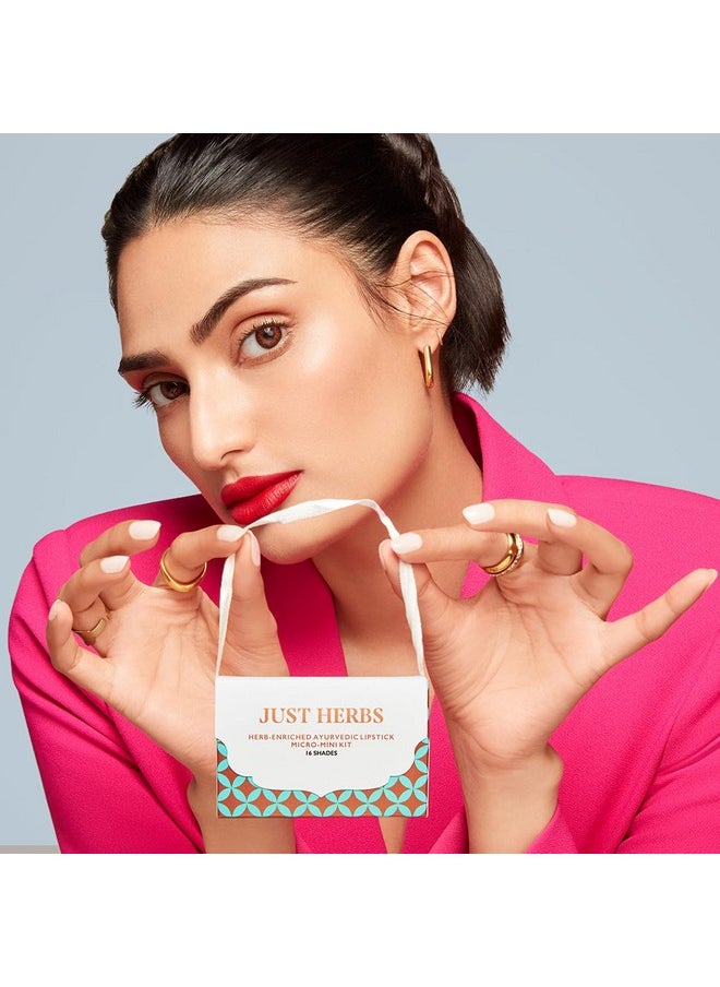 Just Herbs - Ayurvedic Creamy Matte Micro Mini Lipstick Kit Lip Hydrating & Moisturizing, Lipsticks For Women Suitable All Indian Tones (Pack Of 16) - Image 1