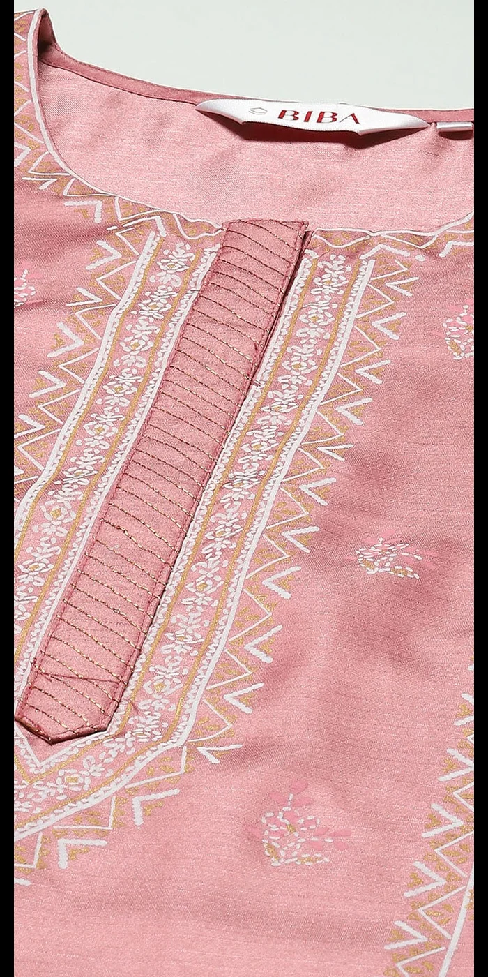 Biba Dusty Pink Printed Straight Kurta