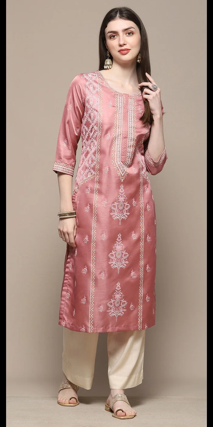 Biba Dusty Pink Printed Straight Kurta