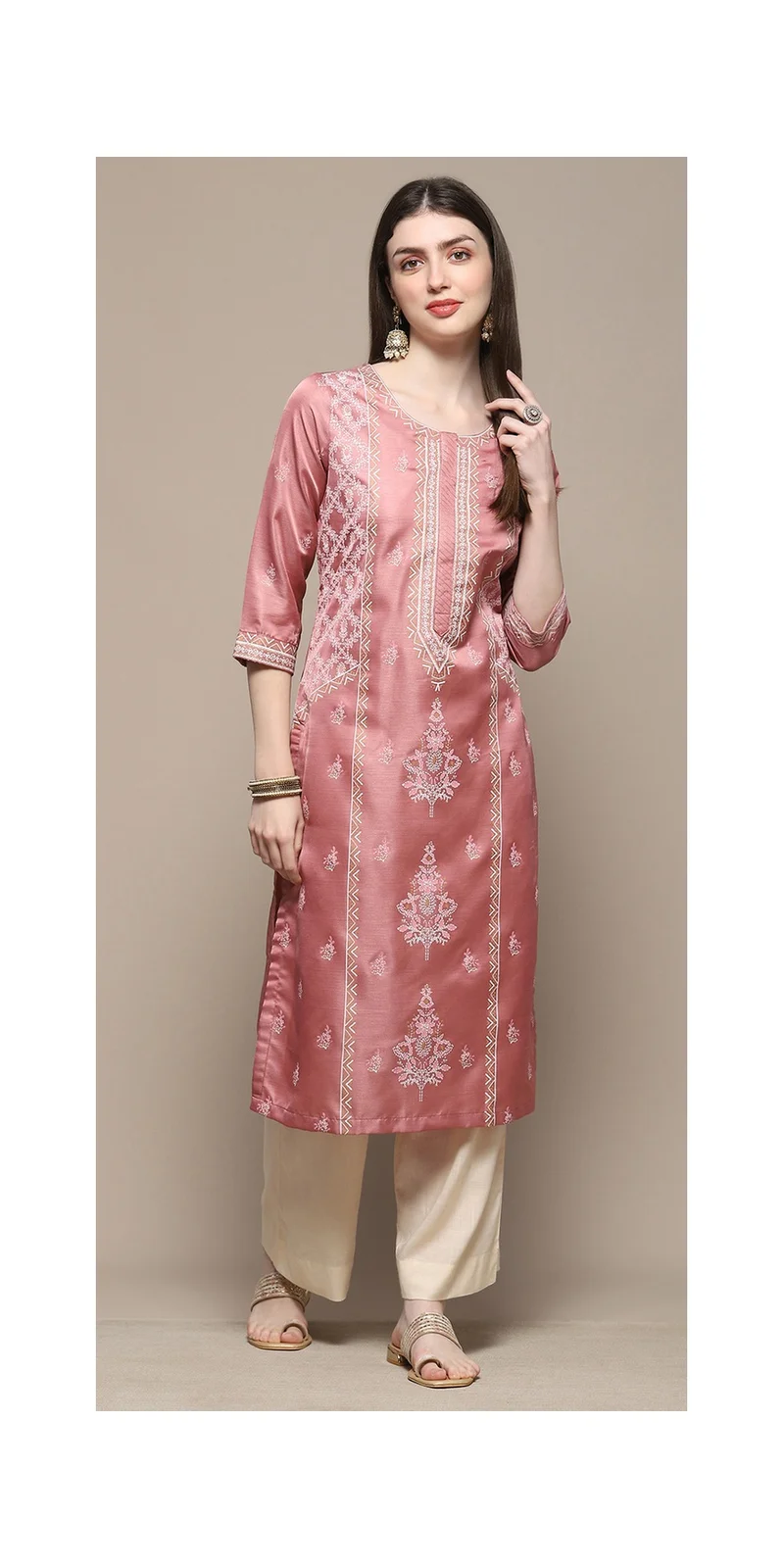 Dusty Pink Printed Straight Kurta