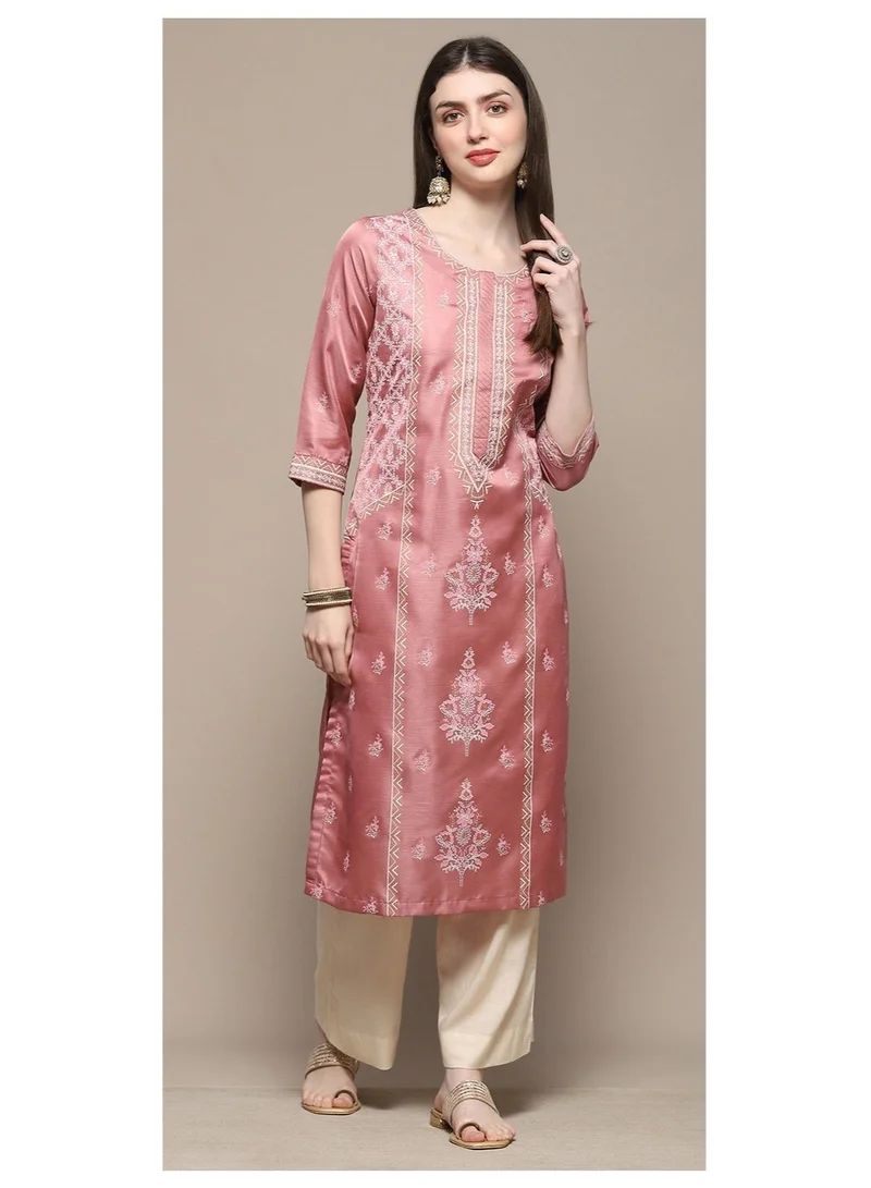 Biba Dusty Pink Printed Straight Kurta