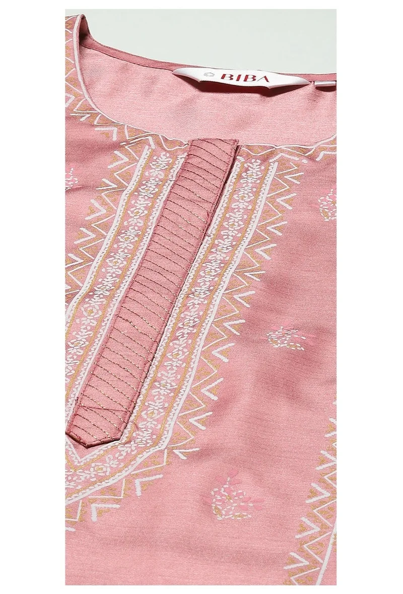 Biba Dusty Pink Printed Straight Kurta