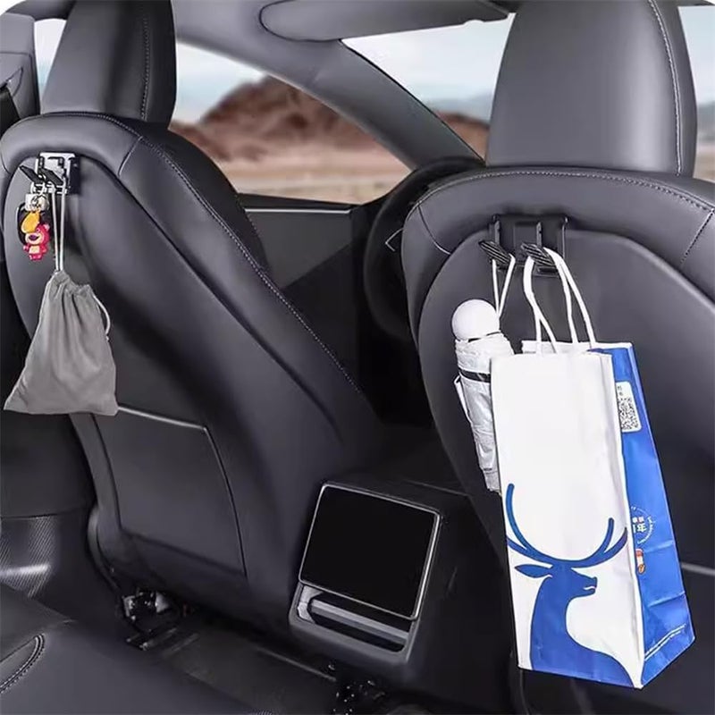 2Pcs Hooks for Tesla Model 3 & Model Y, Foldable Seat Back Headrest Hangers, Car Organizer for Purse, Groceries & Bags - Image 3