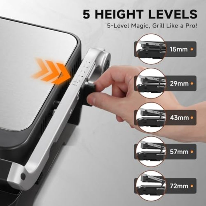 شواية XL Contact 6 في 1 للطهي المنزلي، هيكل من سبائك الألومنيوم، لمسة نهائية سوداء، مستشعر دقيق لدرجة الحرارة وGrillBoost حتى 280 درجة مئوية - Image 4
