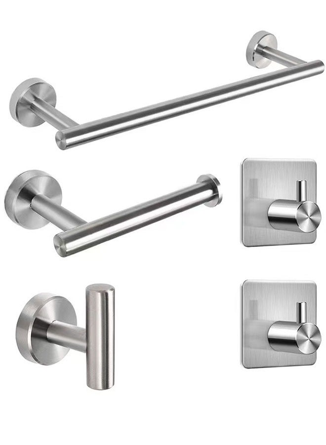 BOUND MOAT 5 Pieces Bathroom Hardware Set Include 16-Inch Bath Towel Bar,Toilet Paper Holder & 3 Packs Towel Hooks Stainless Steel Space Saving Towel Racks for Home,Bathroom, Kitchen (Silver )  - Image 1