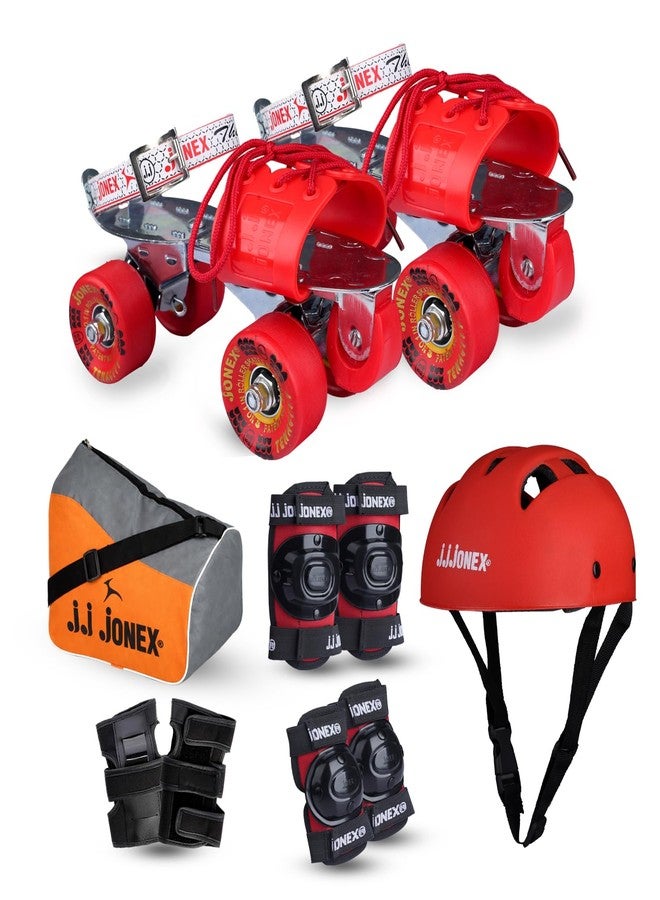 Jonex JJ Jonex Unisex JJ JONEX Tenacity Adjustable Skates Combo with Helmet, Knee Pad, Elbow Pad, Gloves, Key, and Bag - Suitable for Age 11 Above (Large), Outdoor Wheel, Red - Image 1