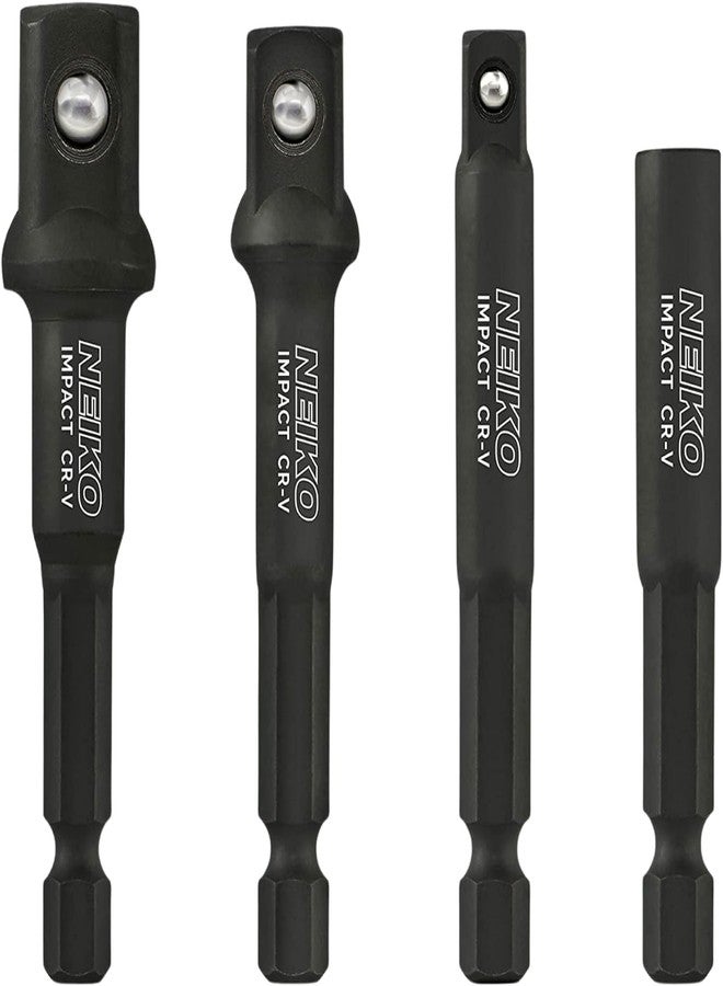 NEIKO 00244A Impact Socket Adapter and Magnetic Bit Holder Set | 4-Piece Set | 1/4-Inch Hex Shank with 1/4, 3/8, 1/2-Inch Drives | CR-V - Image 1