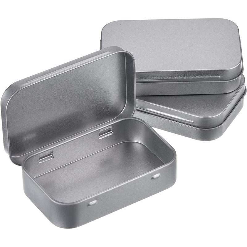 SECALIFE 3Pack Silver Metal Rectangular Empty Hinged Tins Box Containers Basic Necessities Tins Mini Portable Box Small Storage Kit Gift Card Tin Holders Box Set for DIY Use Home Organizer