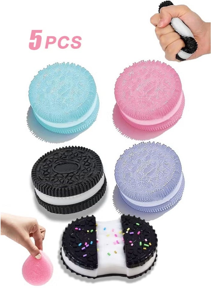 Haidue 5Pack Squishy Toy for Kids Sensory Stress Relief Fidget Toys, Soft & Safe for Boys & Girls, Pink, Black, Purple，Brushed Biscuits - Image 1