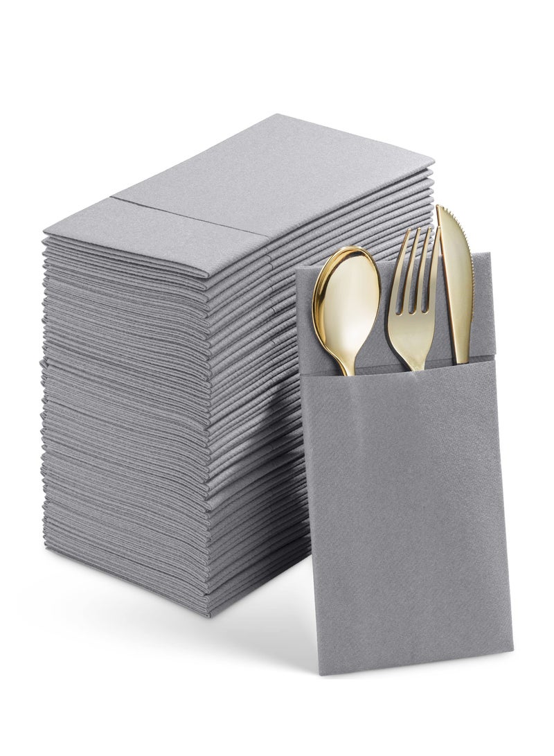 general 50-Pieces Disposable Dust-Free Dinner Napkins With Built-In Flatware Pocket Prefolded Cloth Like Paper Napkins For Wedding Dinner Or Party - Image 1