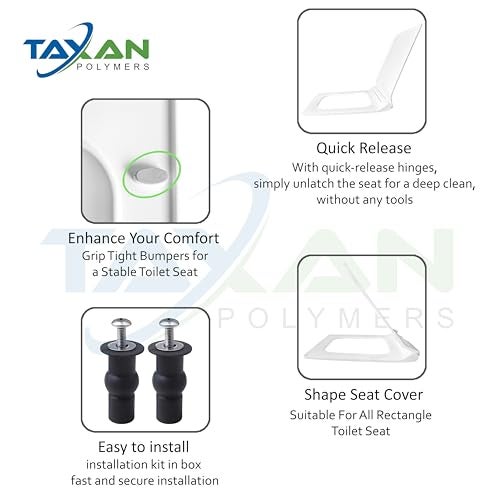 TAXAN POLYMERS TAXAN Plastic Toilet Seat Cover with Soft Close Mechanism - Rectangular Commode Seat Cover – with Sleek Design & Easy Installation with Installation Kit (43cm x 35cm, White) - Image 4