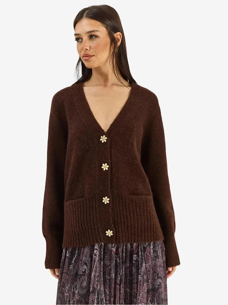 Bianco Lucci LUCCI Button Detailed V-Neck Cardigan