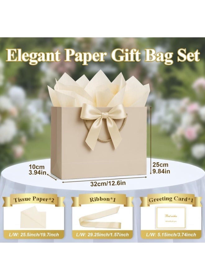 CUNUUDOOL 2Pcs Gift Bags Medium with Handles with Ribbon Card and Tissue Paper, 2Pcs Cute Champagne Beige Paper Gift Wrap Bag for Wedding Party Favors Birthday Baby Bridal Shower Engagement & Mother's Day. - Image 2