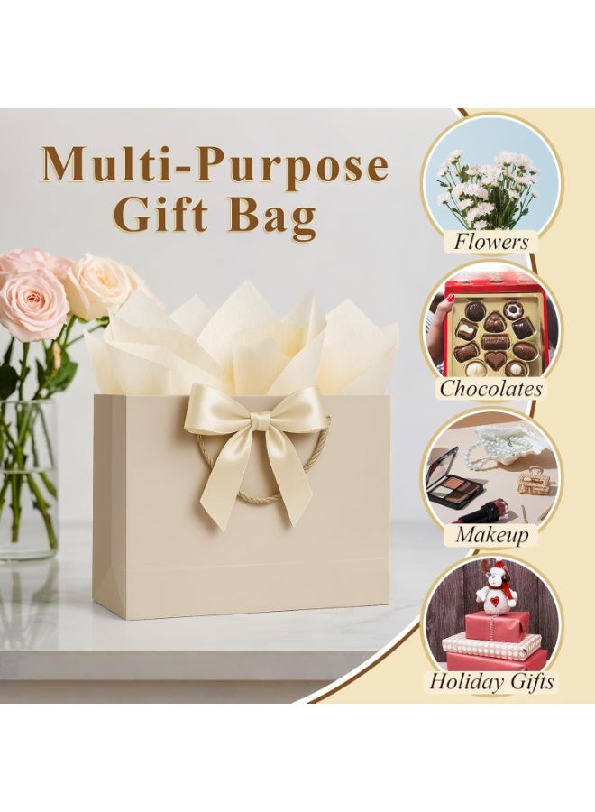 CUNUUDOOL 2Pcs Gift Bags Medium with Handles with Ribbon Card and Tissue Paper, 2Pcs Cute Champagne Beige Paper Gift Wrap Bag for Wedding Party Favors Birthday Baby Bridal Shower Engagement & Mother's Day. - Image 3