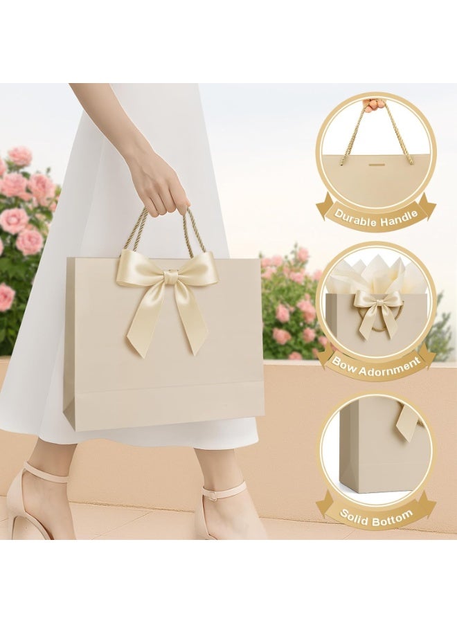 CUNUUDOOL 2Pcs Gift Bags Medium with Handles with Ribbon Card and Tissue Paper, 2Pcs Cute Champagne Beige Paper Gift Wrap Bag for Wedding Party Favors Birthday Baby Bridal Shower Engagement & Mother's Day. - Image 4