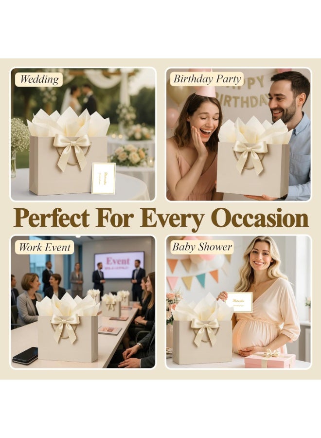 CUNUUDOOL 2Pcs Gift Bags Medium with Handles with Ribbon Card and Tissue Paper, 2Pcs Cute Champagne Beige Paper Gift Wrap Bag for Wedding Party Favors Birthday Baby Bridal Shower Engagement & Mother's Day. - Image 5