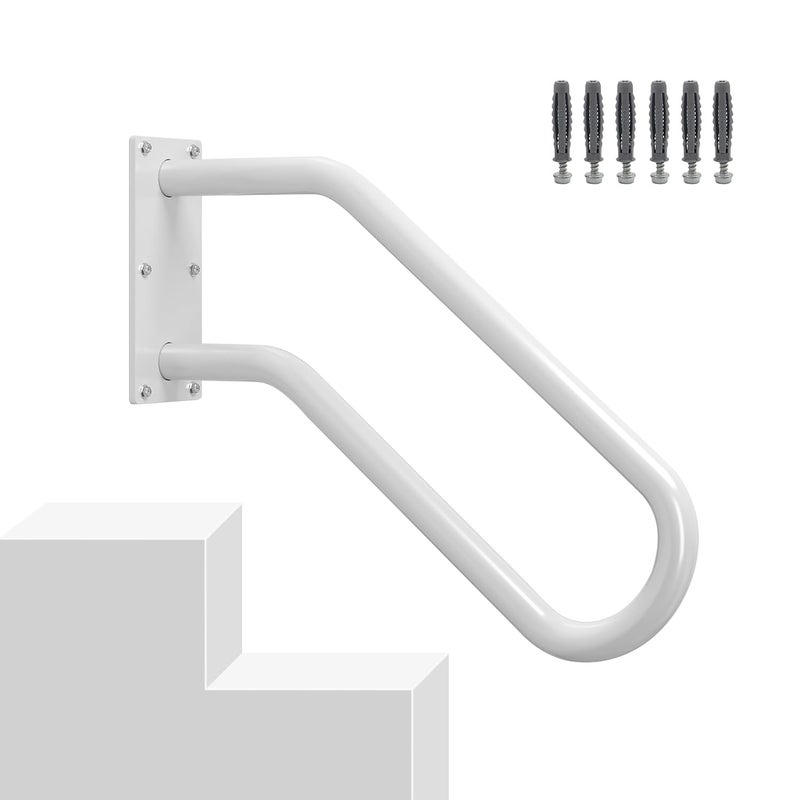 MSUMPTU Hand Rails for Outdoor 1-2 Steps, Indoor Stairs, Bathroom, Wall Mount Non-Slip U-Shape Stair Hand Railing White 1 Pack - Image 1