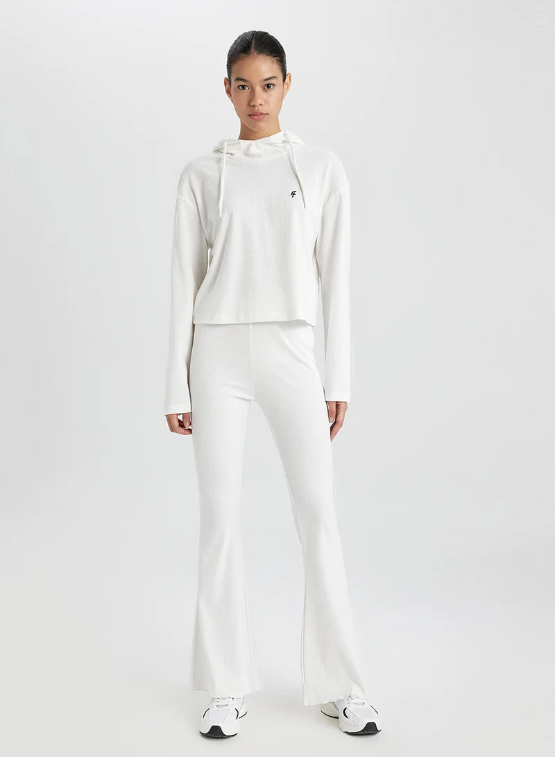 DeFacto Defactofit Standard Fit Hooded Embroidered Long Sleeve Ribbed T-Shirt