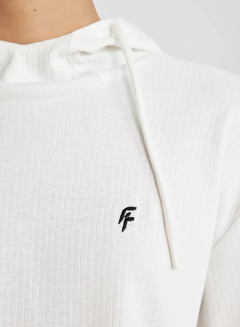 DeFacto Defactofit Standard Fit Hooded Embroidered Long Sleeve Ribbed T-Shirt