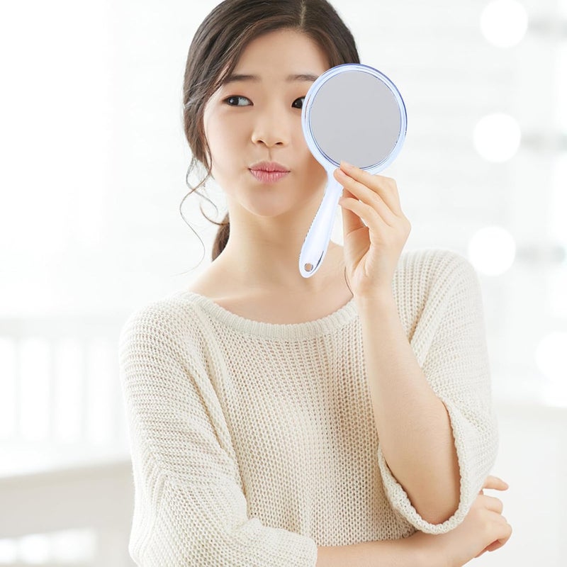 2pcs Double Sided Magnifying Cosmetic Handheld Mirrors with Plastic Handle Portable Vanity Mirror for Travel and Personal Care - Image 5