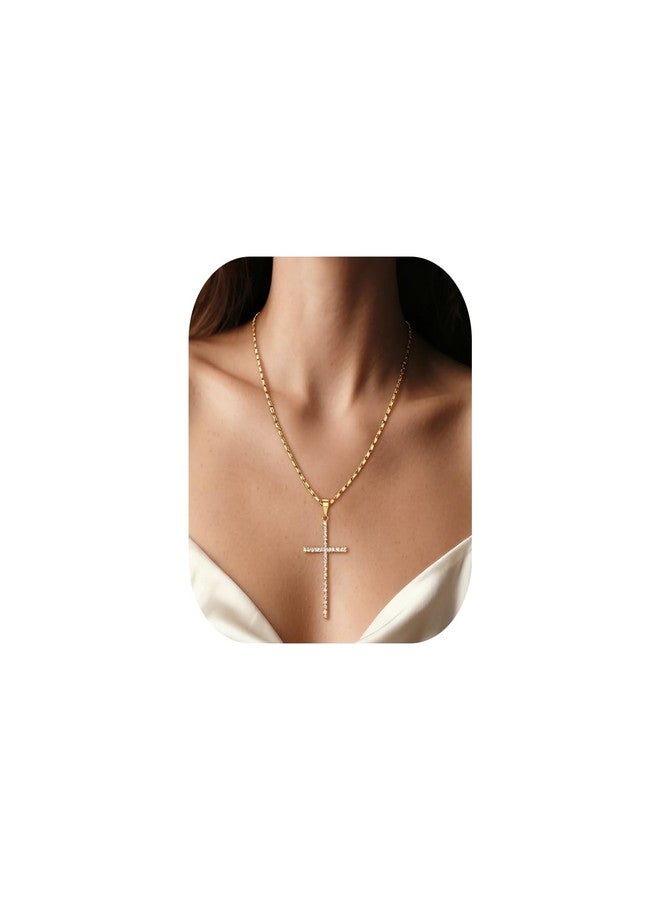 U7 Women Chain 18K Gold Plated CZ Simple Classic Cross Pendant Necklace - Image 1