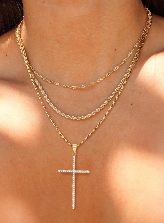 U7 Women Chain 18K Gold Plated CZ Simple Classic Cross Pendant Necklace - Image 2
