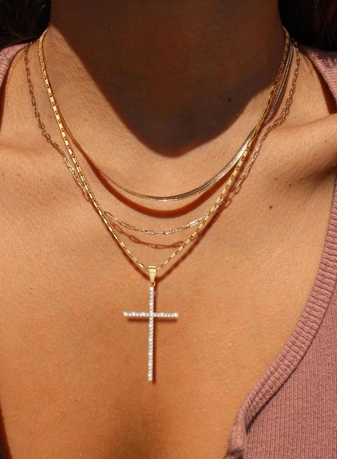U7 Women Chain 18K Gold Plated CZ Simple Classic Cross Pendant Necklace - Image 3