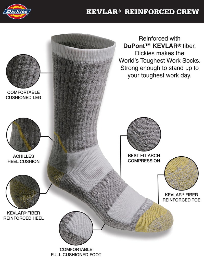 Dickies Men's Kevlar Reinforced Steel Toe Crew Socks, Grey (2 Pairs), Shoe Size: 6-12 - Image 2