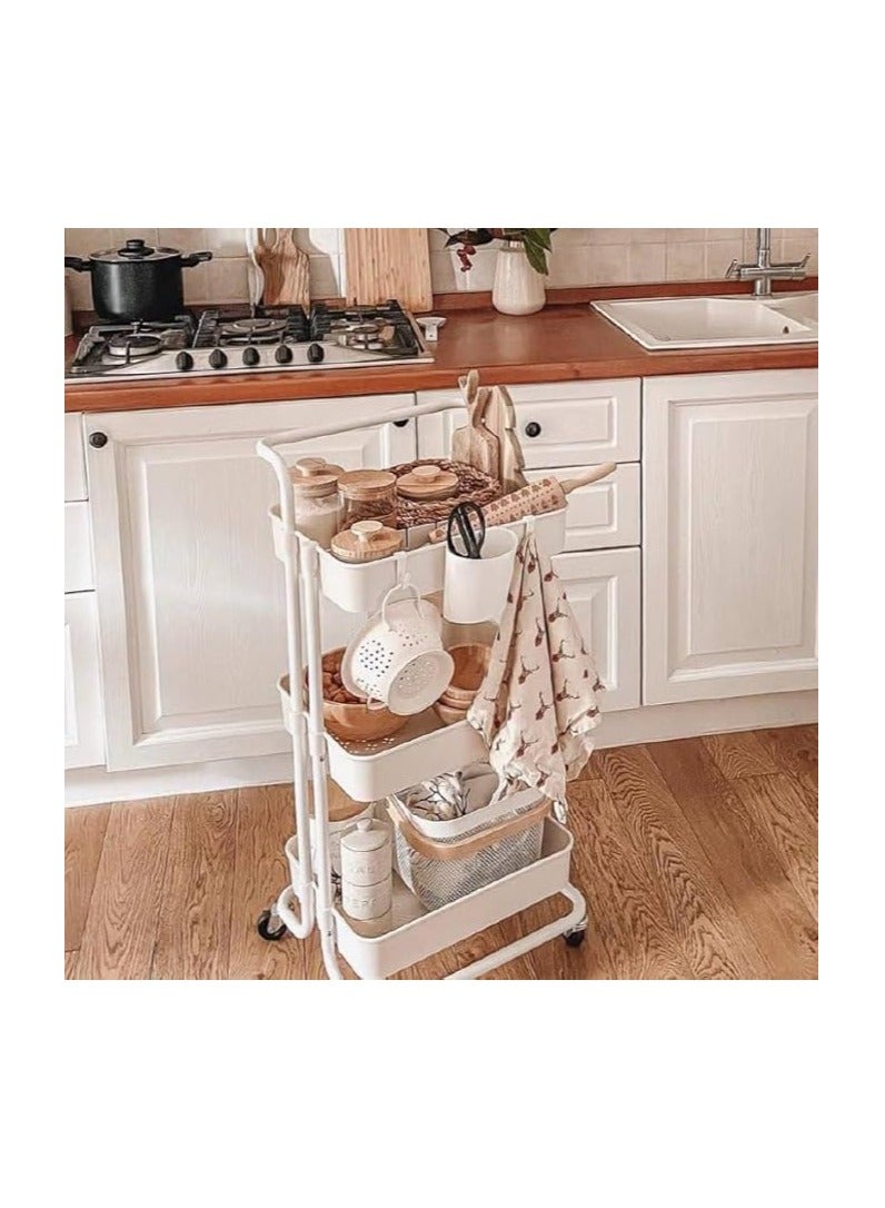 تربو تخزين معدن بعجلات – 3 أرفف عملية – تصميم عصري للتنظيم وتوفير المساحة – متاح باللون الأبيض T - Image 1