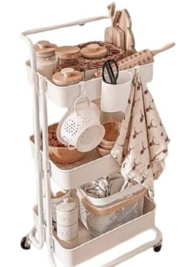 تربو تخزين معدن بعجلات – 3 أرفف عملية – تصميم عصري للتنظيم وتوفير المساحة – متاح باللون الأبيض T - Image 5