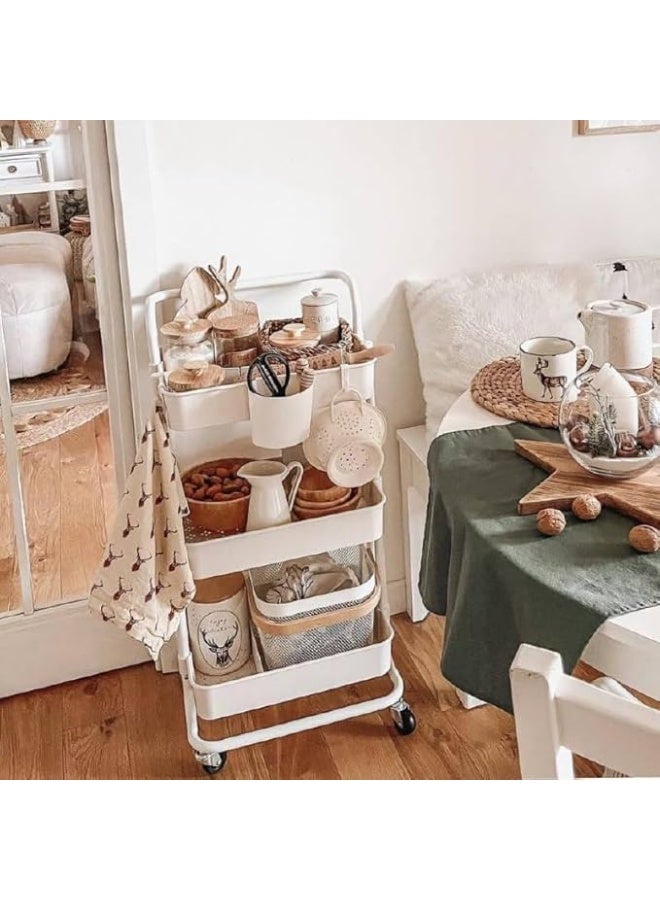 تربو تخزين معدن بعجلات – 3 أرفف عملية – تصميم عصري للتنظيم وتوفير المساحة – متاح باللون الأبيض T - Image 2