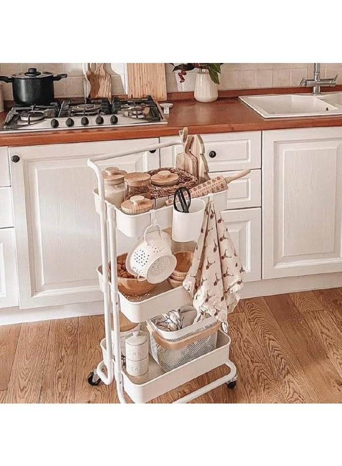 تربو تخزين معدن بعجلات – 3 أرفف عملية – تصميم عصري للتنظيم وتوفير المساحة – متاح باللون الأبيض T - Image 4