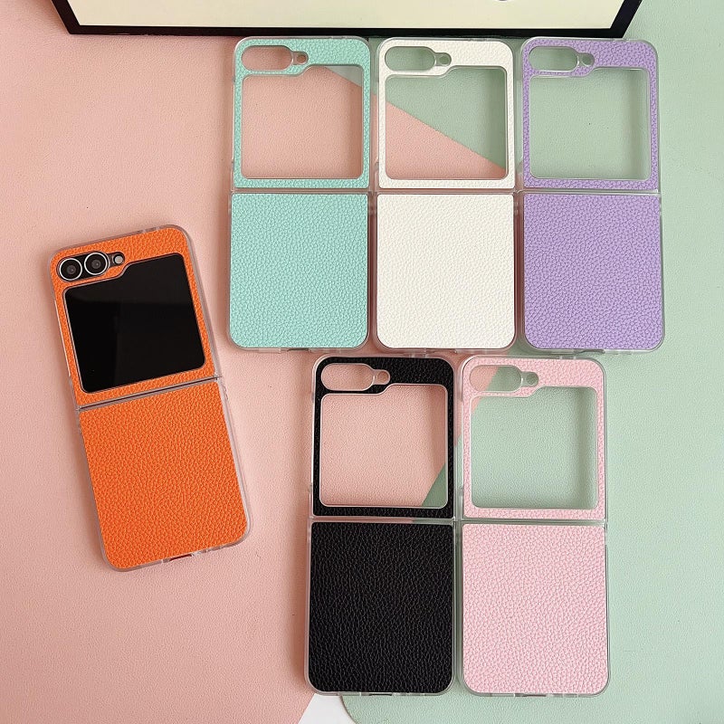 إيروريكس جراب هاتف Samsung Galaxy Z Flip7 5G من الجلد الشفاف بملمس الليتشي (برتقالي) - Image 3